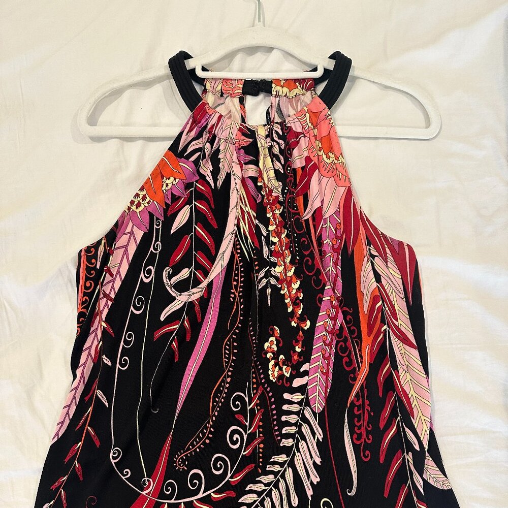 Ellie Tahari Black Pink Red Silk Top Sleeveless Blouse, Size Medium